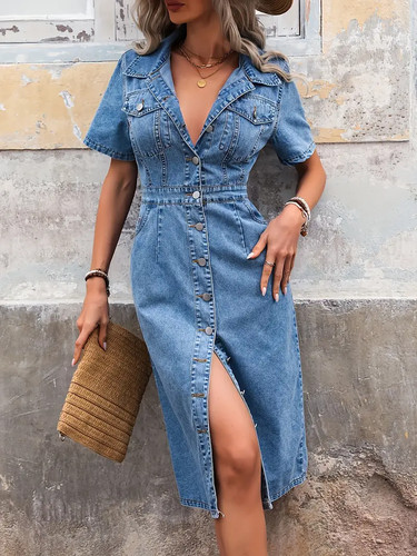 Damen kleid jeanskleid - kleid,